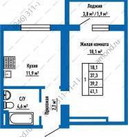 Планировка однокомнатной квартиры площадью 39,20 м2 в жилом районе «Волгарь» в Самаре
