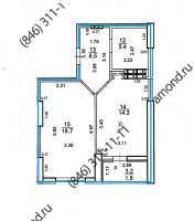 Планировка однокомнатной квартиры площадью 43,89 м2 в жилом районе «Волгарь» в Самаре