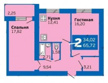 Планировка двухкомнатной квартиры площадью 63,40 м2 в жилом районе «Волгарь» в Самаре